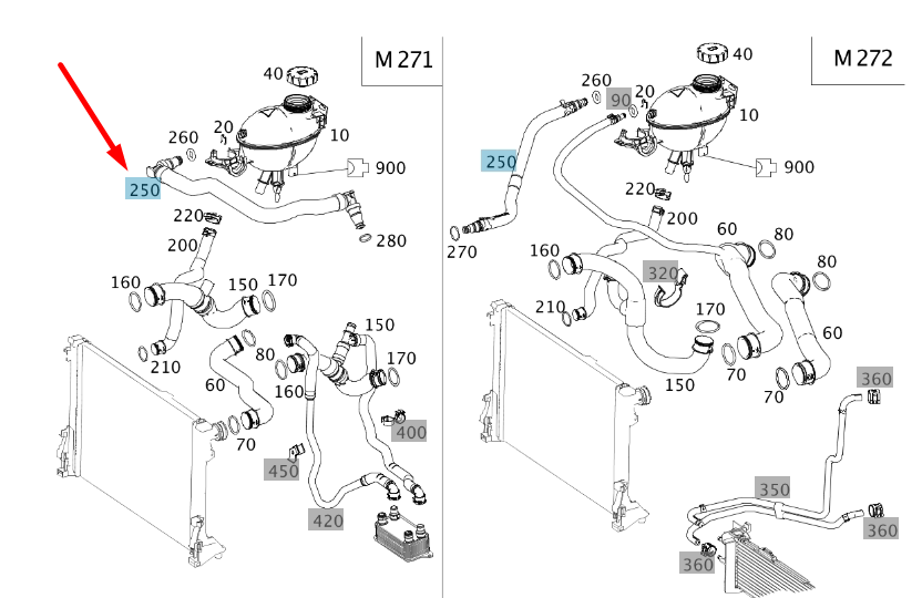 NEW MB E W212 AMG RIGHT COOLER TO EXPANSION TANK BLEED LINE A2125000072 ORIGINAL