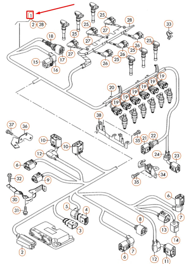 NEW VOLKSWAGEN PASSAT B7 ENGINE WIRING HARNESS 03H972619C ORIGINAL