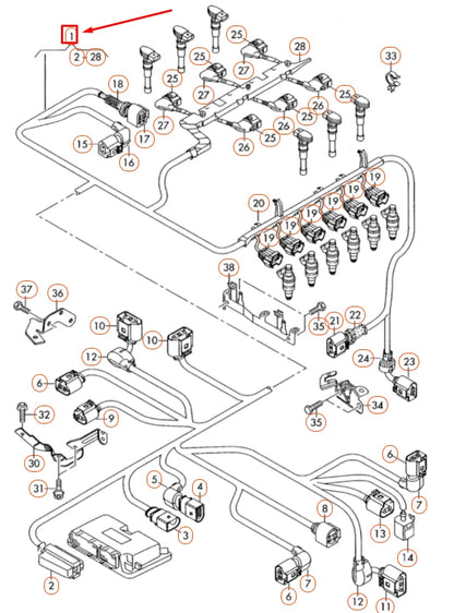 NEW VOLKSWAGEN PASSAT B7 ENGINE WIRING HARNESS 03H972619C ORIGINAL