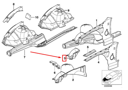 NEW BMW 3 E36 FRONT RIGHT WHEEL HOUSING SECTION 8119784 41148119784 ORIGINAL
