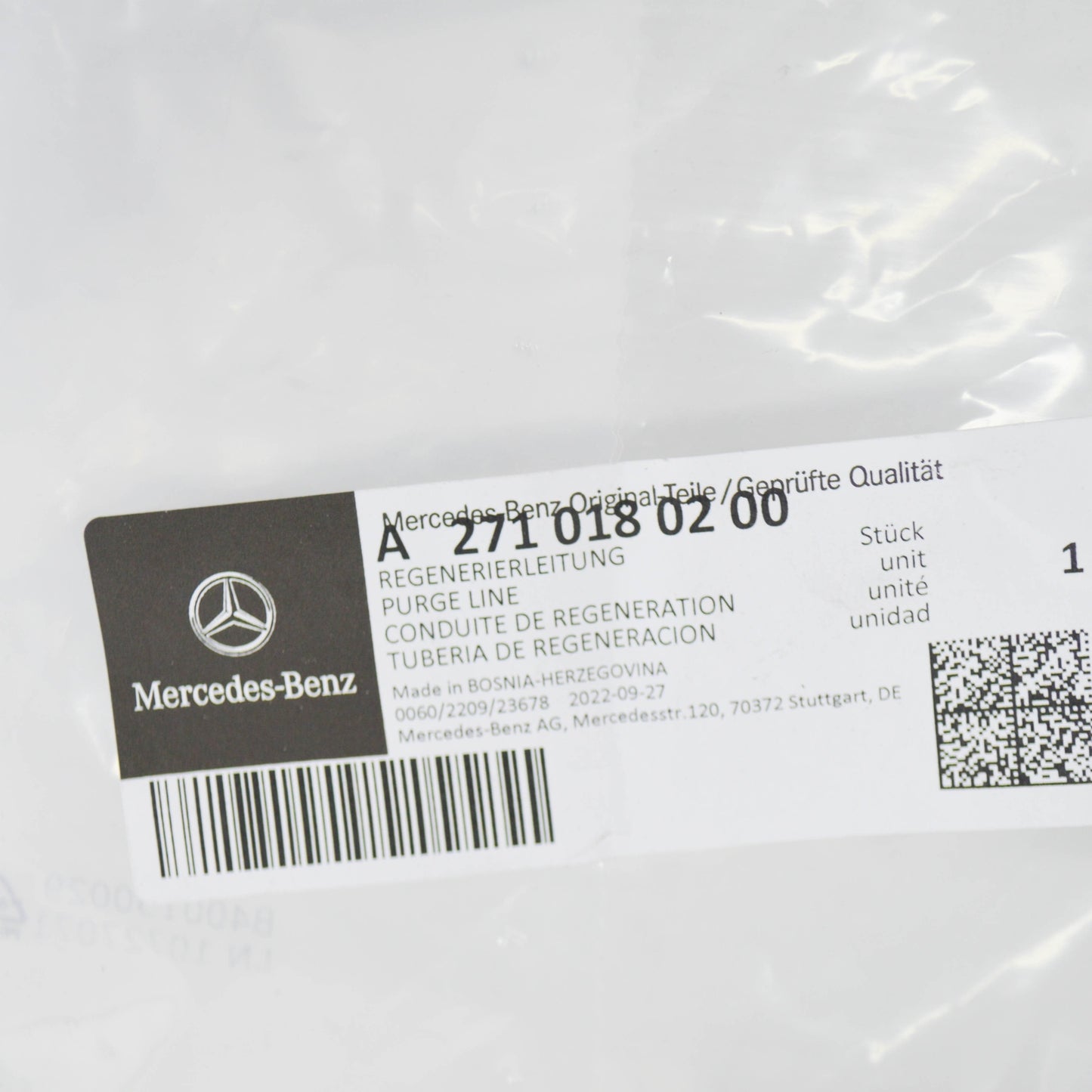 NEW MB C W204 CRANKCASE WIDE OPEN THROTTLE VENT PURGE LINE A2710180200 ORIGINAL