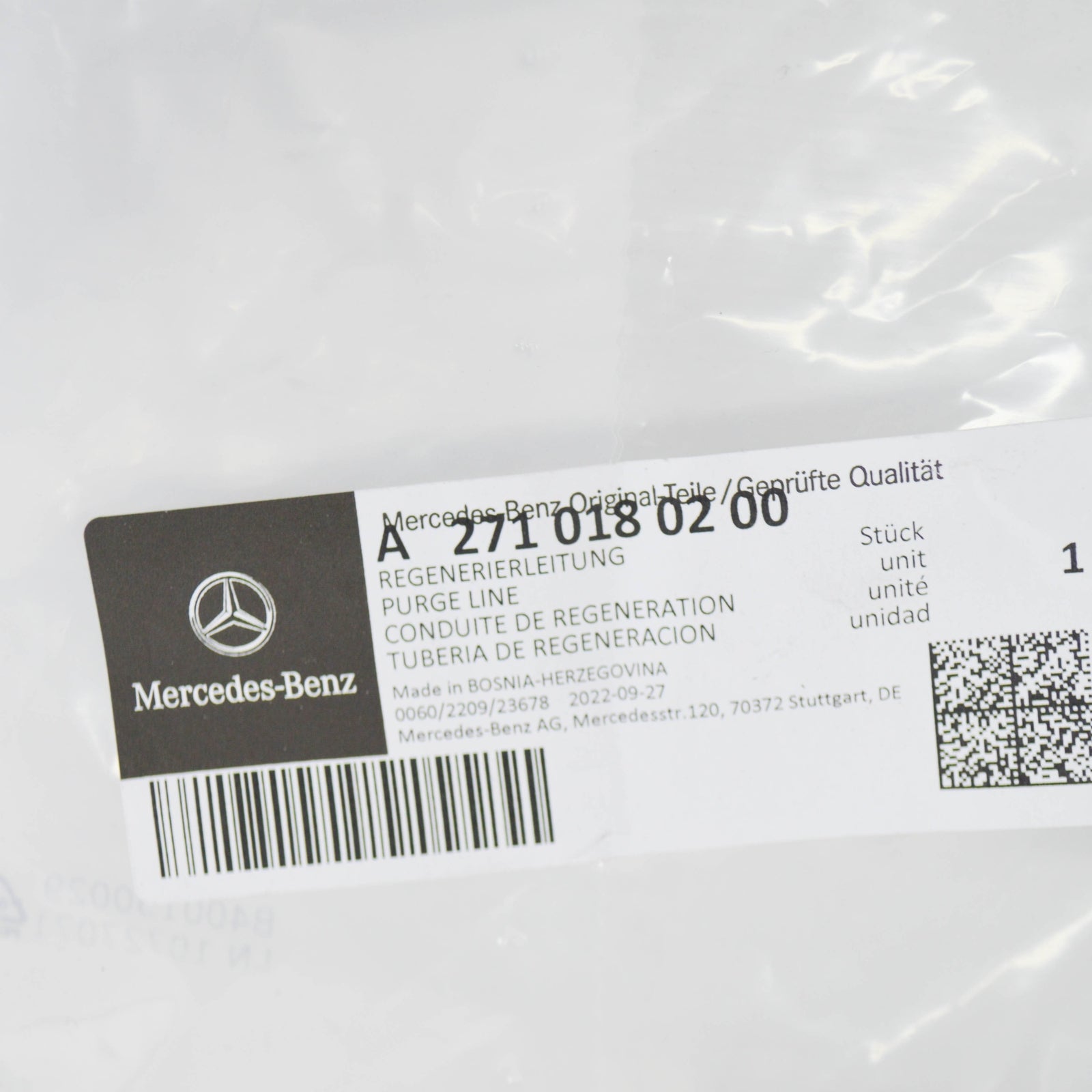 NEW MB C W204 CRANKCASE WIDE OPEN THROTTLE VENT PURGE LINE A2710180200 ORIGINAL