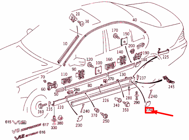 NEW MERCEDES-BENZ S W220 REAR RIGHT SKIRT JACK HOLE COVER A2206983030 ORIGINAL