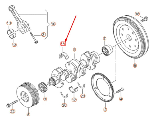 NEW AUDI A1 MK1 UPPER CRANKSHAFT BEARING SHELL 06H105561KROT ORIGINAL