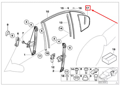 NEW BMW 3 E46 REAR LEFT QUARTER WINDOW SEAL 51348194693 8194693 ORIGINAL