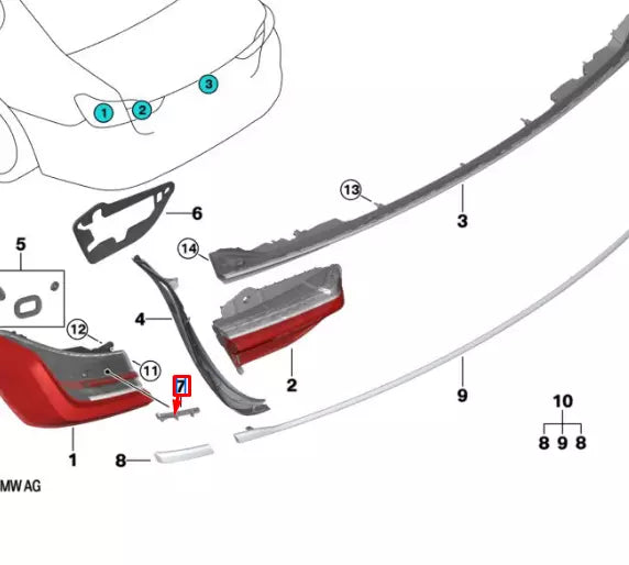 NEW BMW 7 G11 REAR LEFT TAILLIGHT FINISHER BRACKET 63218492335 ORIGINAL