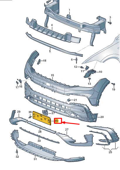 new vw tiguan ad front bumper license plate holder 5na807285h9b9 original