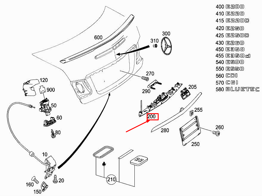 new mercedes-benz e cabrio a207 rear tailgate handle strip a2077500493 original