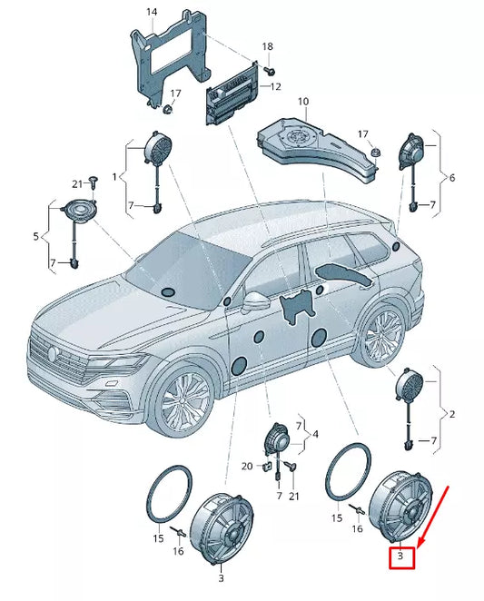 NEW VW TOUAREG CR REAR RIGHT DOOR SOUND SPEAKER 760035454A