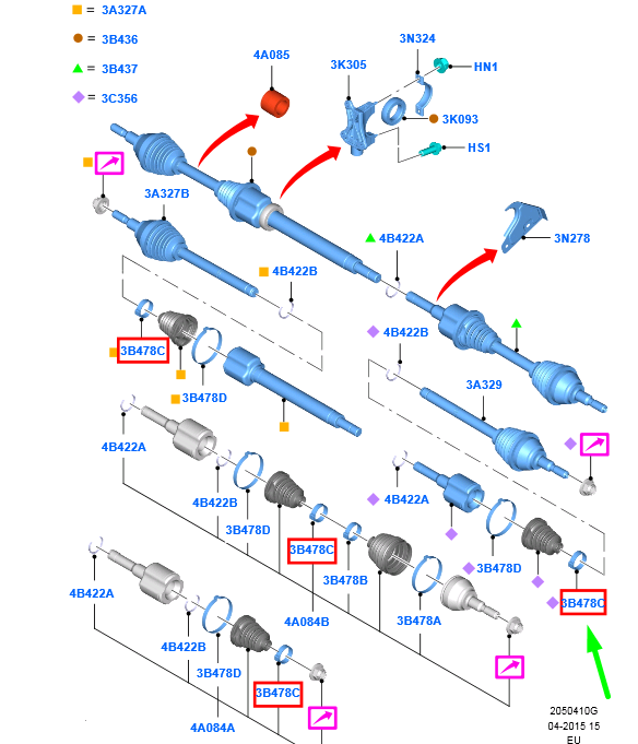 new ford grand c-max mk2 front axle drive shaft inner boot clamp 1704642