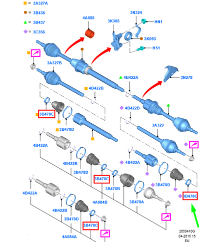 new ford grand c-max mk2 front axle drive shaft inner boot clamp 1704642