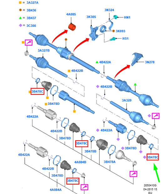 new ford grand c-max mk2 front axle drive shaft inner boot clamp 1704642