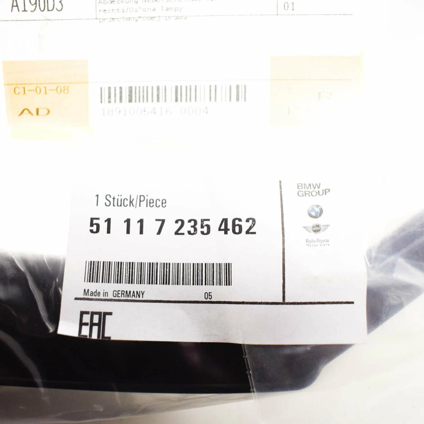 NEW BMW 6 GRAN COUPE F06 FRONT RIGHT FOG LIGHT COVER 51117235462 ORIGINAL