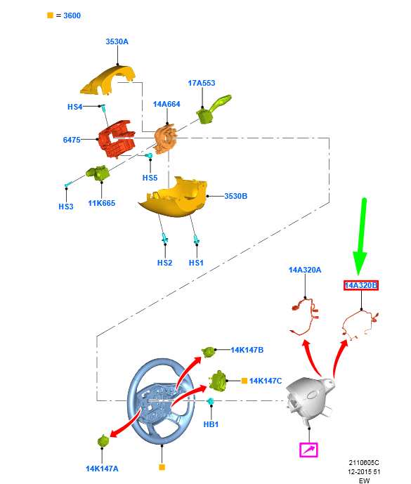 new ford focus mk3 c346 steering wheel wire assy 1801776 original