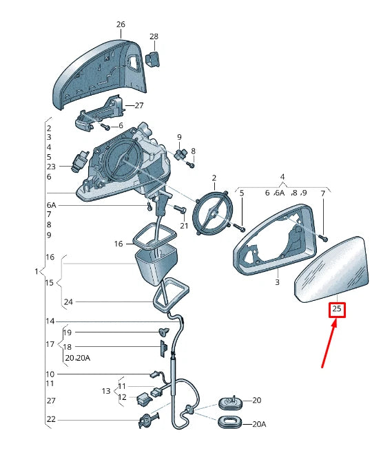 NEW AUDI A4 B9 FRONT LEFT DOOR MIRROR GLASS 8W0857535C ORIGINAL