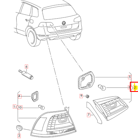 new vw touareg 7p rear inner left side taillight 7p6945307 original