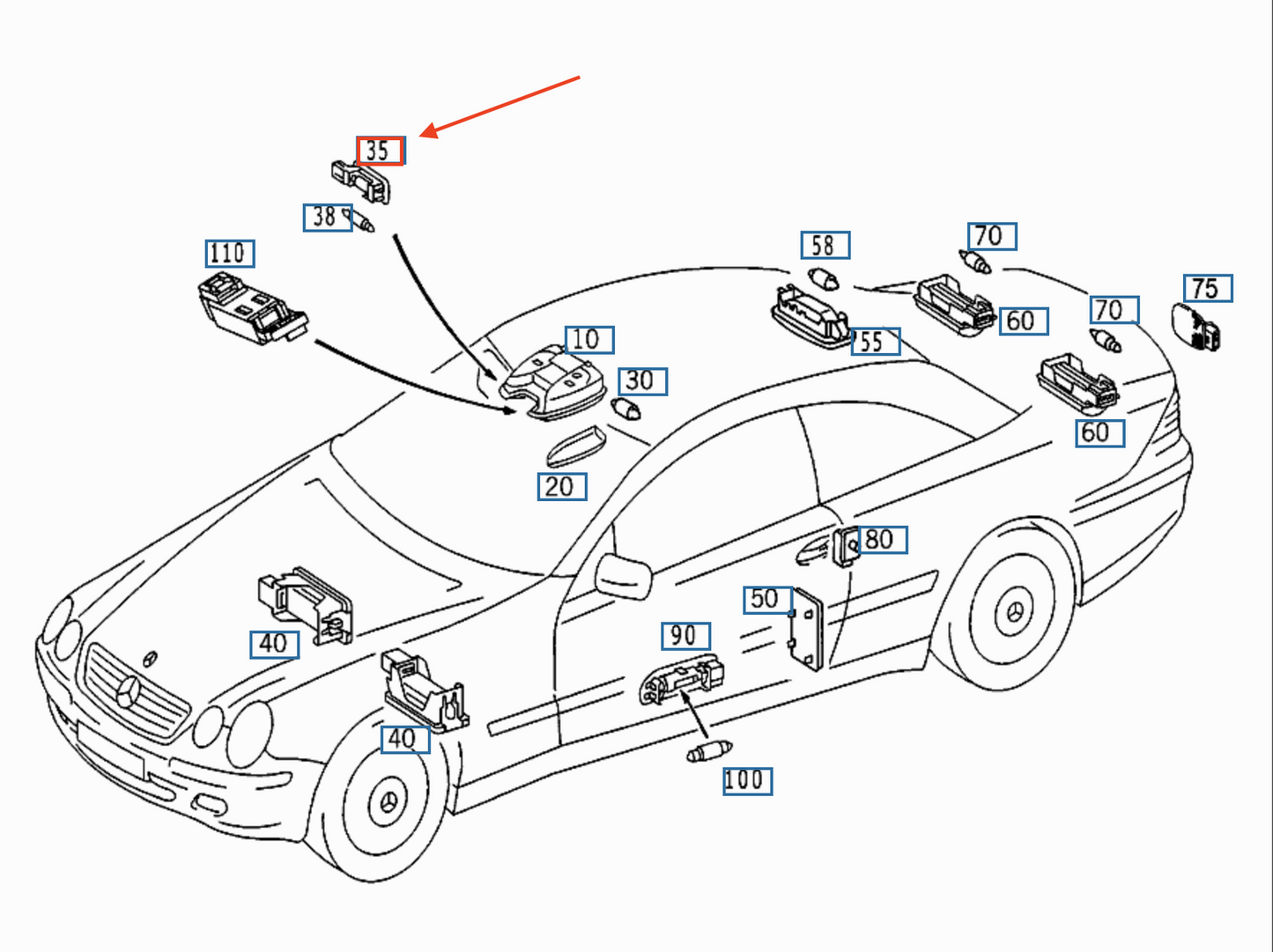 NEW MERCEDES-BENZ CL C215 INTERIOR LIGHTING LAMP A2118203801 ORIGINAL