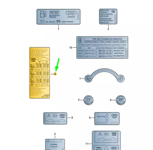 NEW AUDI Q5 8R TYRE PRESSURE DATA PLATE 8R0010502CA ORIGINAL