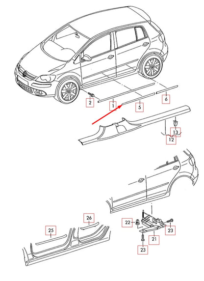 NEW VW GOLF MK5 FRONT RIGHT DOOR MOLDING TRIM 1K4853516B9B9