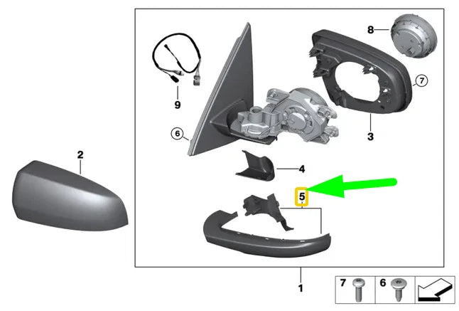 NEW BMW X5 E70 FRONT LEFT DOOR MIRROR DETENT MECHANISM COVER 51167180729