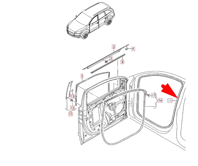 NEW AUDI Q7 4L FRONT LEFT INNER DOOR SEAL 4L0831721A