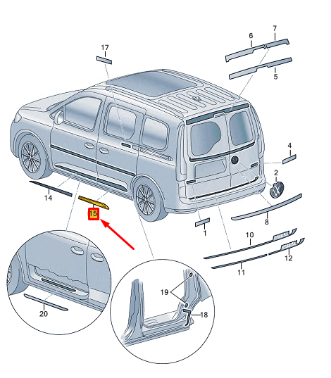 new vw caddy sb mk4 rear left sliding door trim foil 2k4853413iz7 original