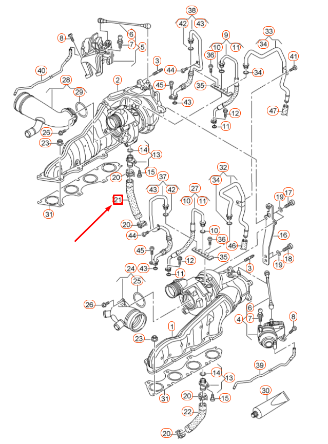 new audi a6 c7 right side turbocharger oil return hose 079145742c original