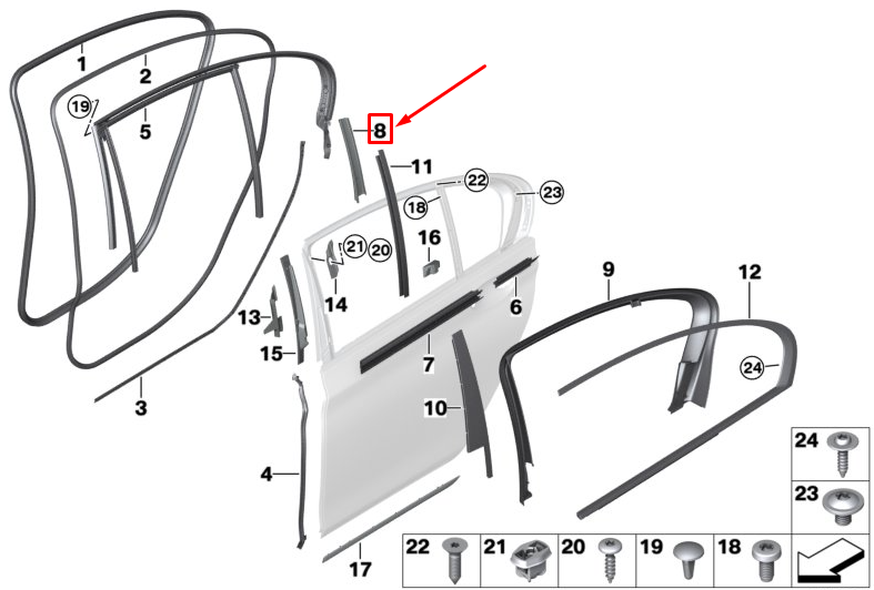 new bmw 7 g11 rear right door window guide cover 51357372946 original