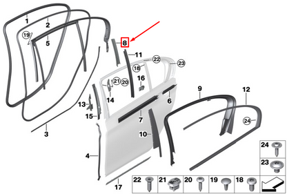 new bmw 7 g11 rear right door window guide cover 51357372946 original