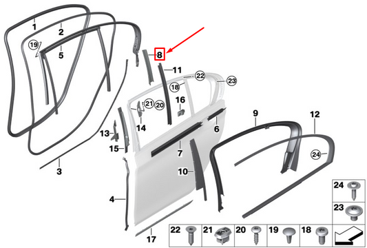new bmw 7 g11 rear right door window guide cover 51357372946 original