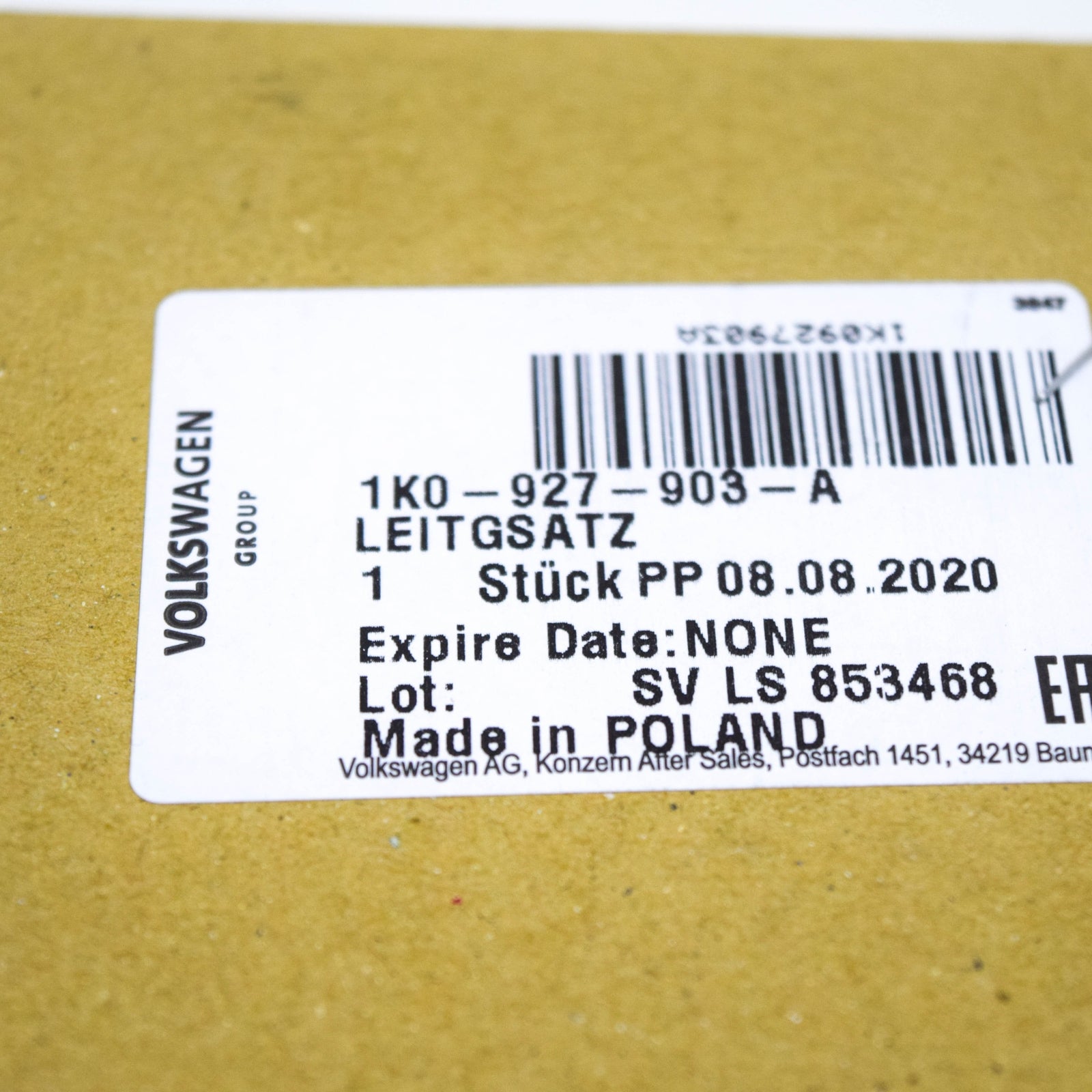 NEW AUDI A3 8P FRONT RIGHT SPEED SENSOR WIRING HARNESS 1K0927903A ORIGINAL