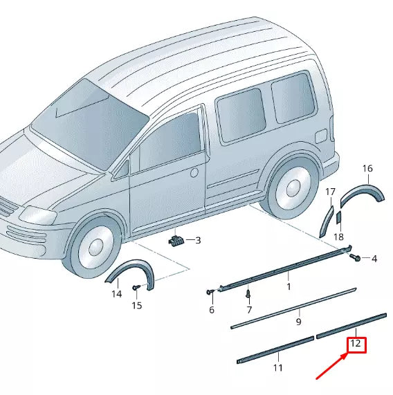 NEW VOLKSWAGEN CADDY 2K MK3 REAR RIGHT DOOR LOWER MOLDING 2K58549509B9