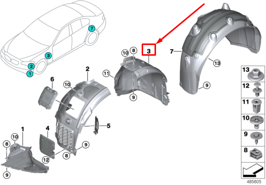 new bmw 5 g30 front left inner fender rear part 51717340795 7340795 original