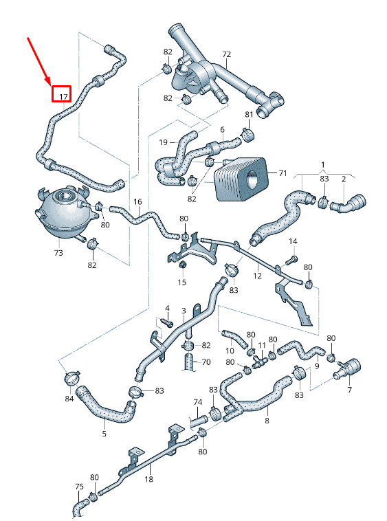 new vw cc 35 engine coolant reservoir hose 3c0121109ad original