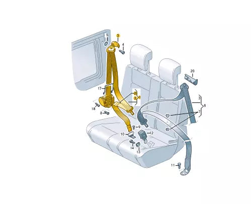 NEW VOLKSWAGEN CADDY 2K REAR RIGHT SEATBELT 2K5857816ARYV ORIGINAL