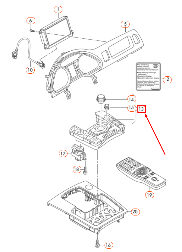 new audi q7 4l multimedia system mmi control switches panel 4l0919611b original