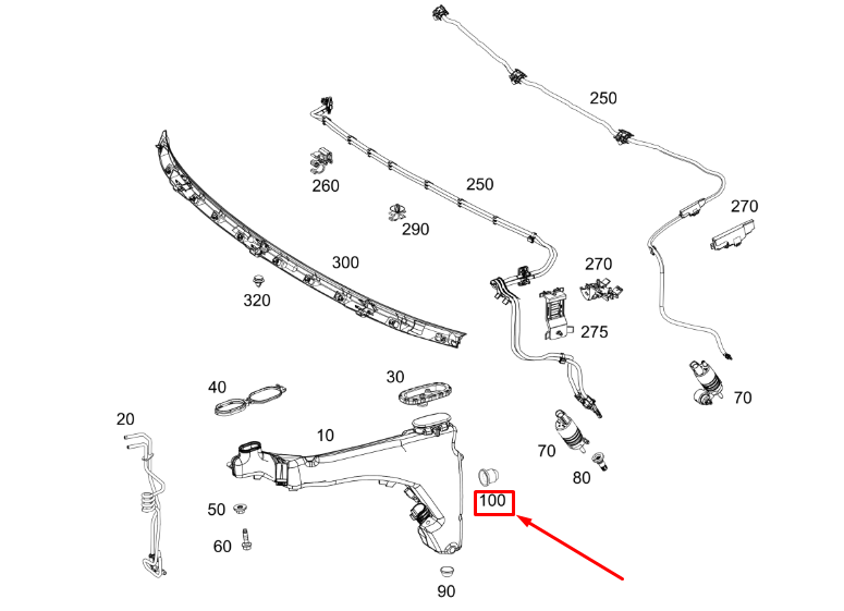 new mercedes-benz gle w167 washer tank and switch guide tube a1678692200