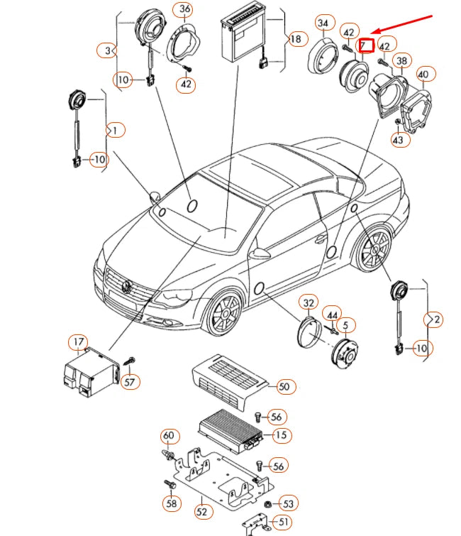 NEW VOLKSWAGEN EOS REAR BASS LOUDSPEAKER 1Q0035454E ORIGINAL