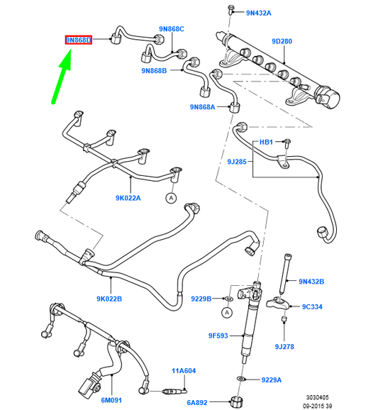 new ford mondeo mk4 fuel injector tube cyl. no. 4 6g9q-9n868-dc 1568357 original