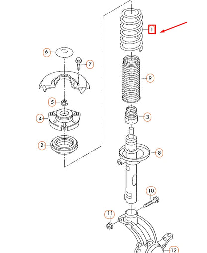 NEW AUDI A3 8P FRONT COIL SPRING 1K0411105AK ORIGINAL