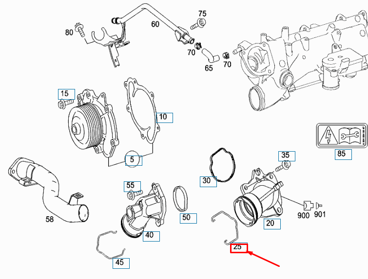 new mercedes-benz gl x164 coolant thermostat stop spring a0009930802 original