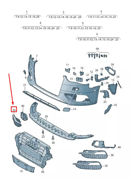 NEW AUDI A3 SPORTBACK 8V FRONT RIGHT LOWER GRILLE 8V4807682A9B9