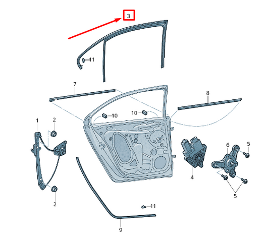 new skoda rapid nh rear right door window guide 5ja839432h original
