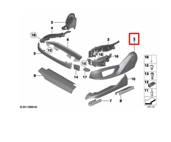 NEW BMW 5 GRAN TURISMO F07 FRONT LEFT OUTER SEAT TRIM RAIL 52109168211 ORIGINAL