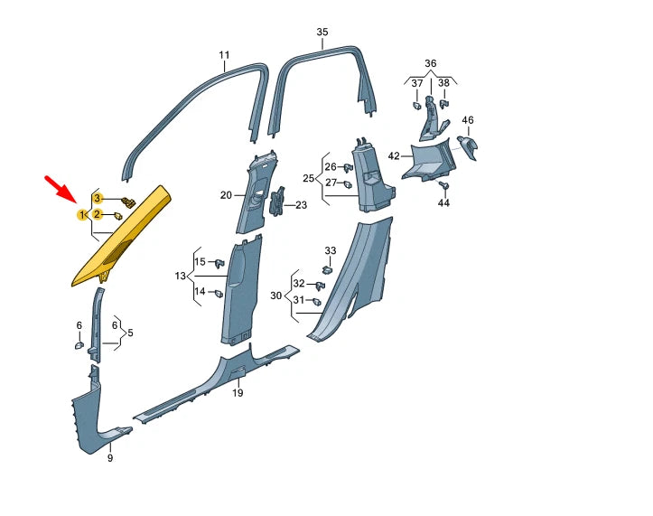 NEW VW TOUAREG CR MK3 LEFT A PILLAR UPPER TRIM 760867233A3FL ORIGINAL
