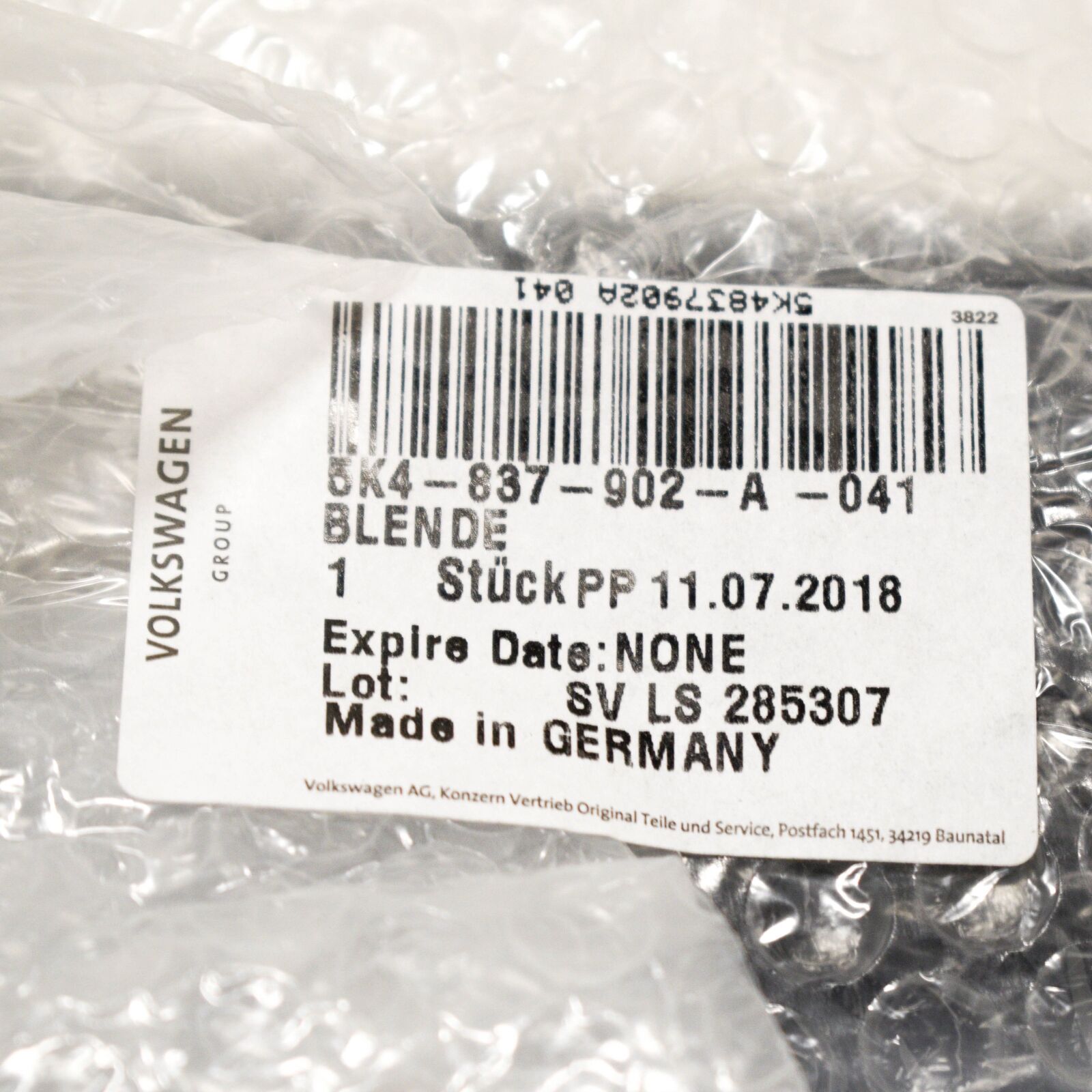 NEW VOLKSWAGEN GOLF MK6 RIGHT SIDE EXTERIOR B-PILLAR TRIM 5K4837902A041 ORIGINAL