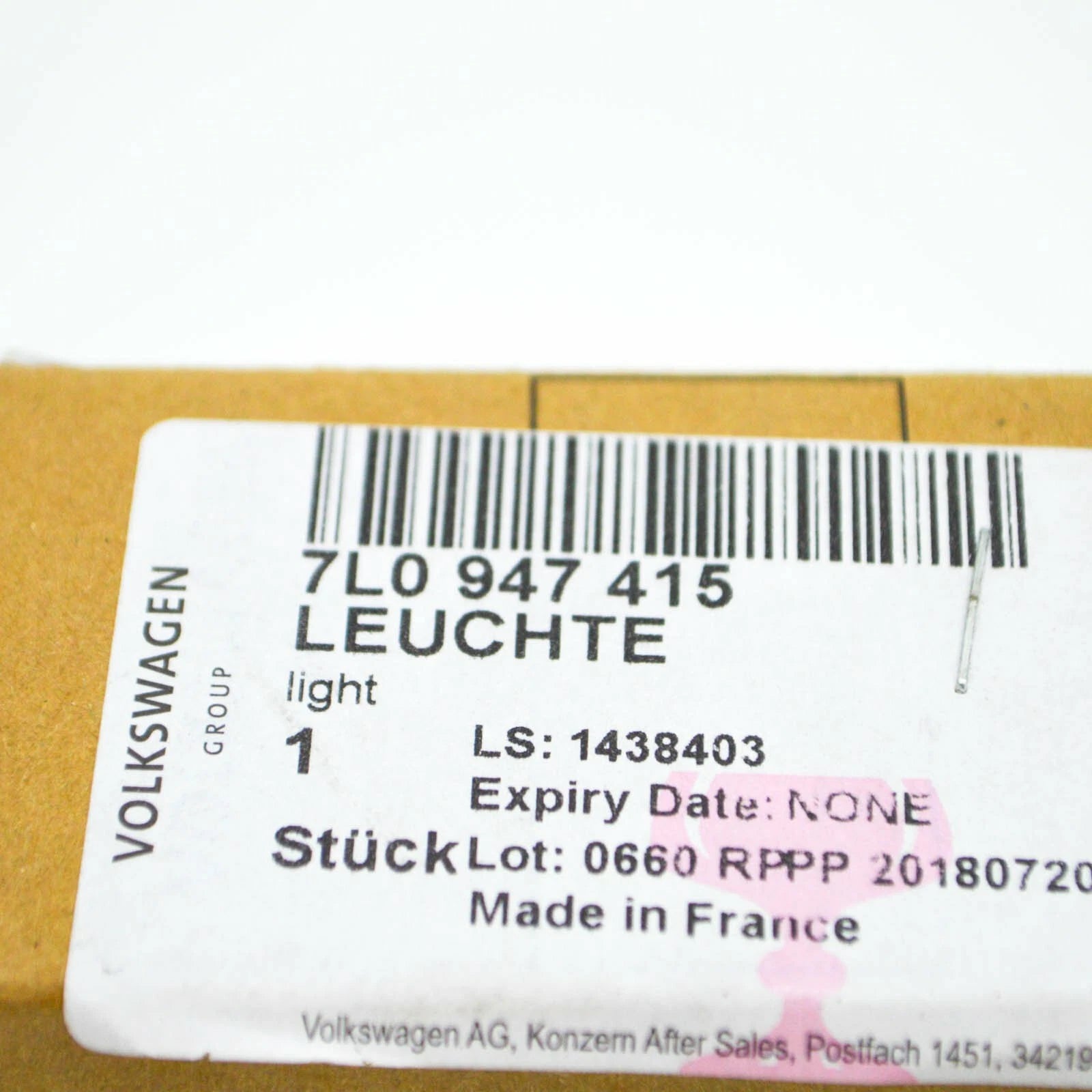NEW VOLKSWAGEN TOUAREG 7L INTERIOR GLOVE BOX LIGHT 7L0947415 ORIGINAL