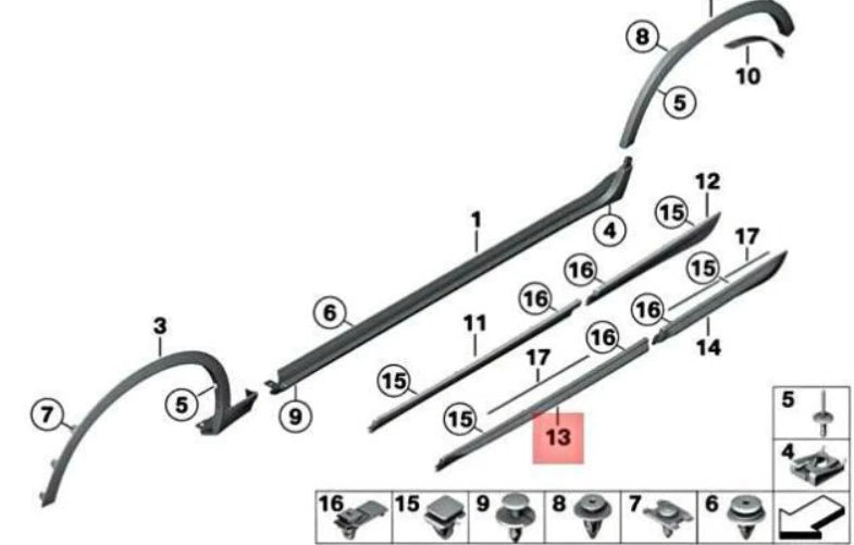 NEW BMW X3 F25 FRONT RIGHT ROCKER PANEL MOULDING X-LINE 51137352556 ORIGINAL