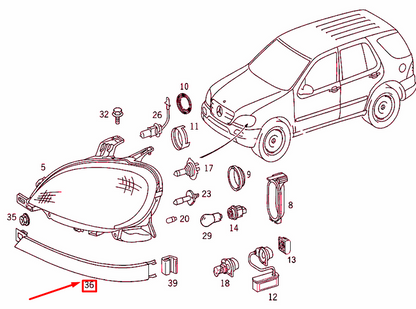 new mercedes-benz ml w163 right lower headlight trim a16382602779999 original