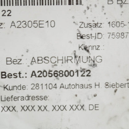 new mb c-class w205 left side rear muffler heat shield a2056800122 original